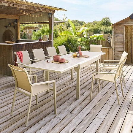 Masa de gradina extensibila Piazza, aluminiu, finisaj argila, L.135/270 x l.90 x I.75 cm