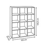 Etajera cu 16 compartimente, aspect stejar, L 102 x D 32 x H 135,5 cm