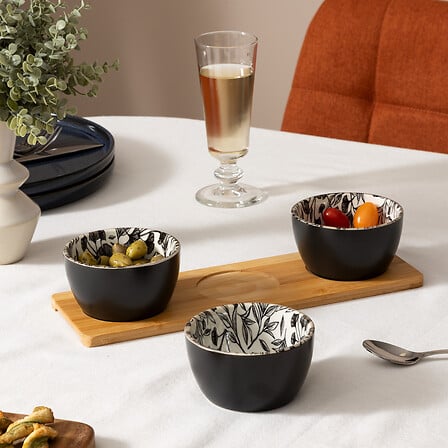 Platou aperitive din ceramica cu model floral, set 4 piese, L 30 cm