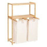 Cos de rufe dublu cu raft, din bambus, bej, L 72 x D 33 x H 109 cm