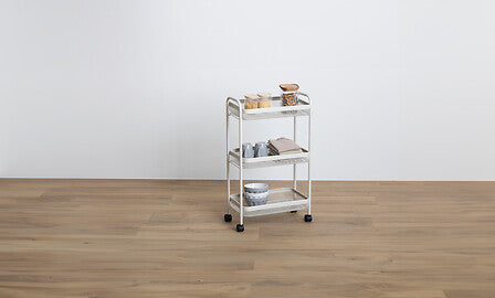 Etajera cu roti, 3 polite, metal, culoarea argilei, H 79,6 cm