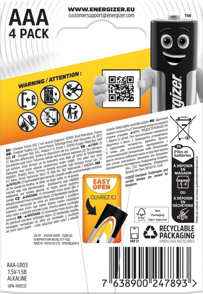 Baterie Energizer Alkaline Power E92 LR03/4BP