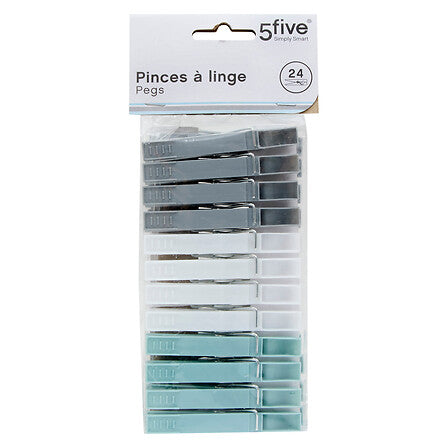 Carlige de rufe din plastic, set 24 bucati, roz, verde si gri