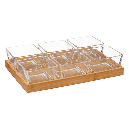 Set aperitiv din bambus si sticla, 7 piese, L 28,5 cm