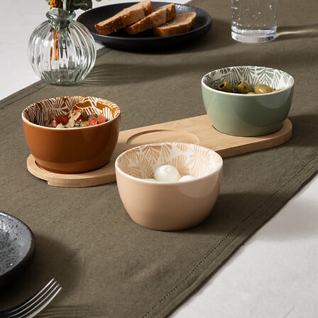 Set aperitiv cu 3 farfurioare si suport, ceramica, L 30 cm
