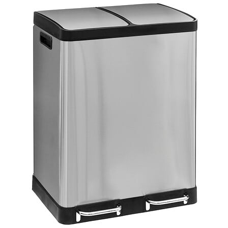 Cos de gunoi cu 2 compartimente si pedala, pentru reciclare, otel inoxidabil, 2 x 30 l