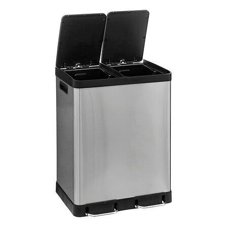 Cos de gunoi cu 2 compartimente si pedala, pentru reciclare, otel inoxidabil, 2 x 30 l