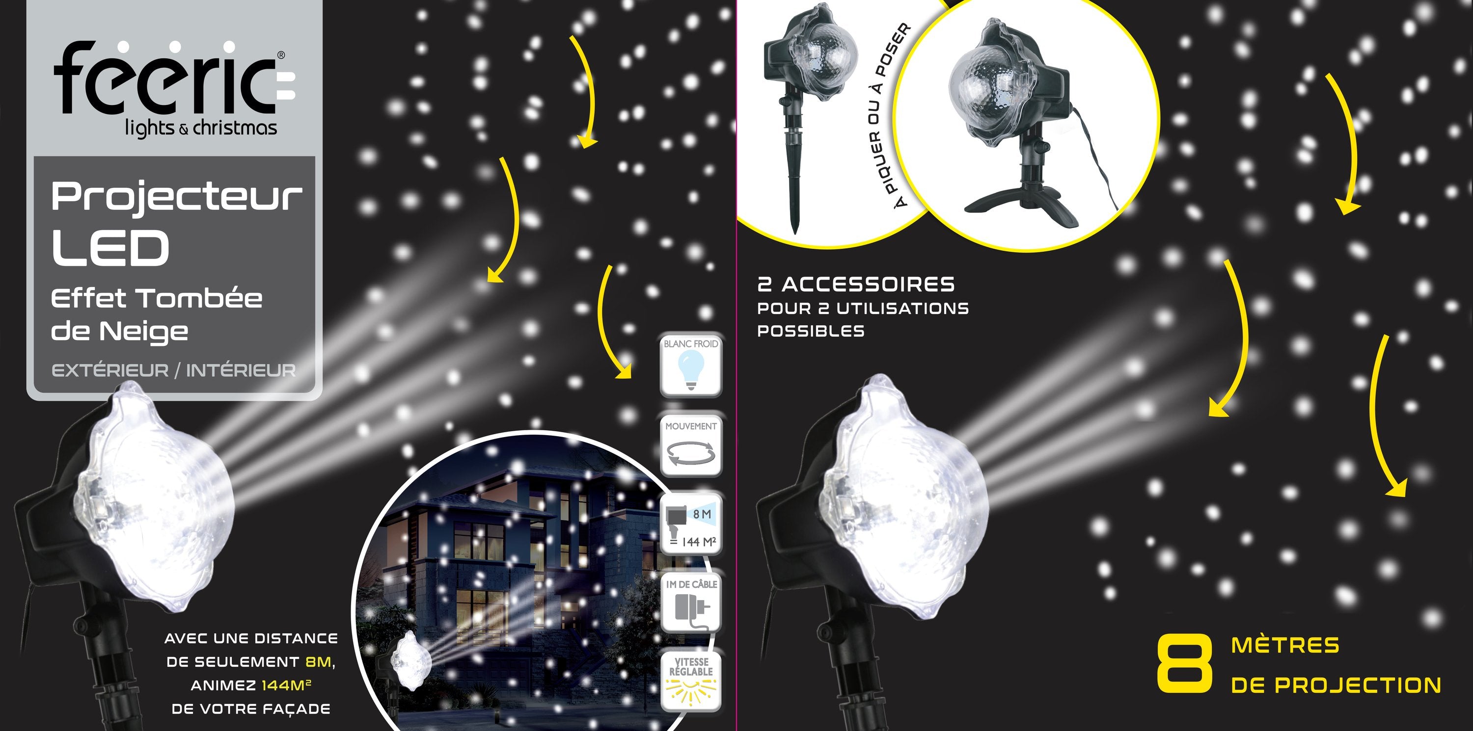 Proiector efect ninsoare 3 LED, exterior, alb rece | Feeric