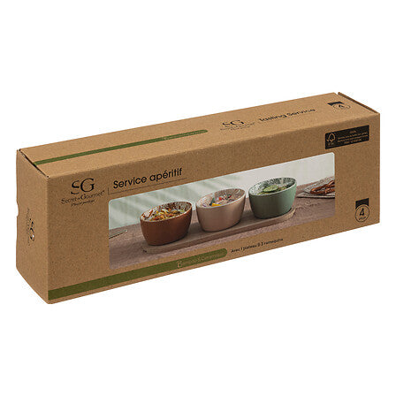 Set aperitiv cu 3 farfurioare si suport, ceramica, L 30 cm