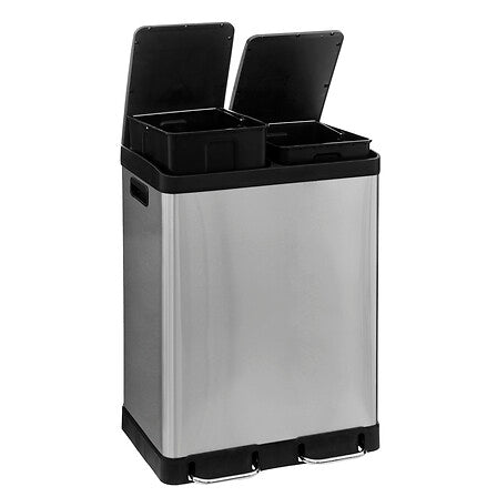 Cos de gunoi cu 2 compartimente si pedala, pentru reciclare, otel inoxidabil, 2 x 30 l