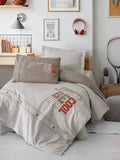 Lenjerie de Pat 1 Persoana Ranforce cu Broderie Mood Cool Maro