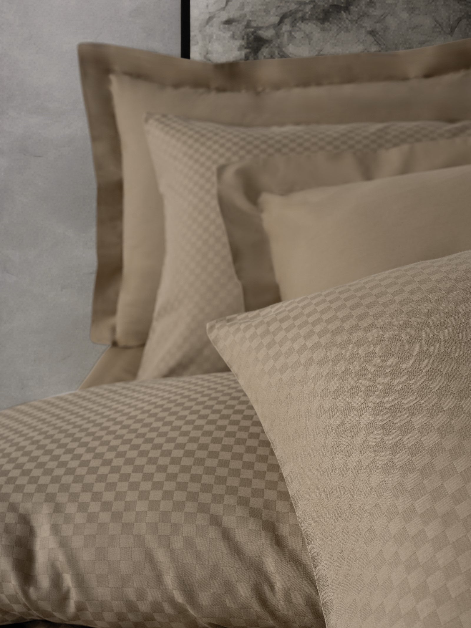 Lenjerie de Pat 2 Persoane Ranforce Plaid Vizon