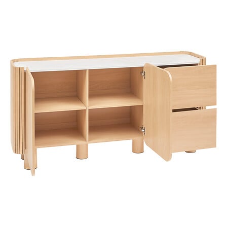 Bufet cu 2 sertare si 2 usi, aspect lemn, blat efect marmura, L 160,5 cm