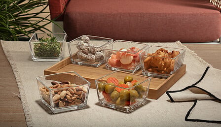 Set aperitiv din bambus si sticla, 7 piese, L 28,5 cm