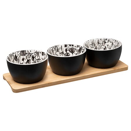 Platou aperitive din ceramica cu model floral, set 4 piese, L 30 cm