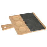 Platou servire din bambus si ardezie cu 3 boluri, set 4 piese, L 36 cm