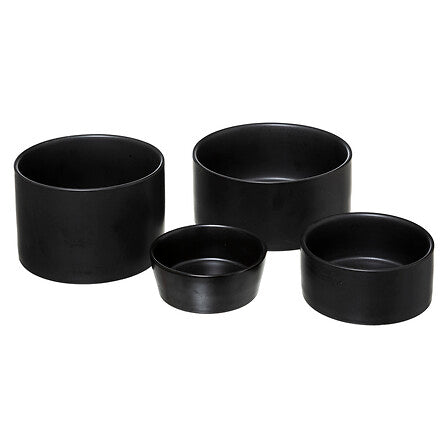 Platou rotund din bambus cu 4 boluri ceramice negre, set 5 piese, D 33 cm