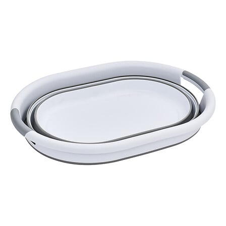 Cos de rufe extensibil din plastic, alb si gri, 21 l
