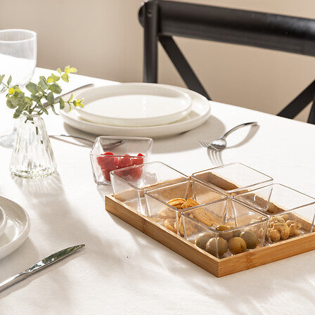 Set aperitiv din bambus si sticla, 7 piese, L 28,5 cm