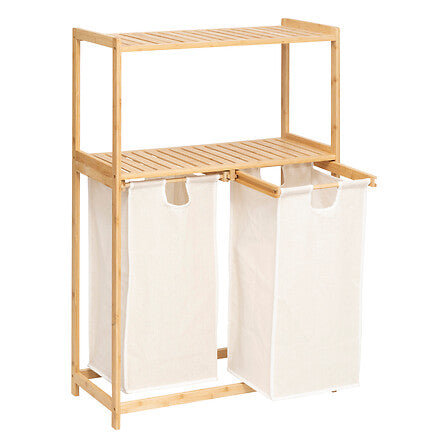Cos de rufe dublu cu raft, din bambus, bej, L 72 x D 33 x H 109 cm