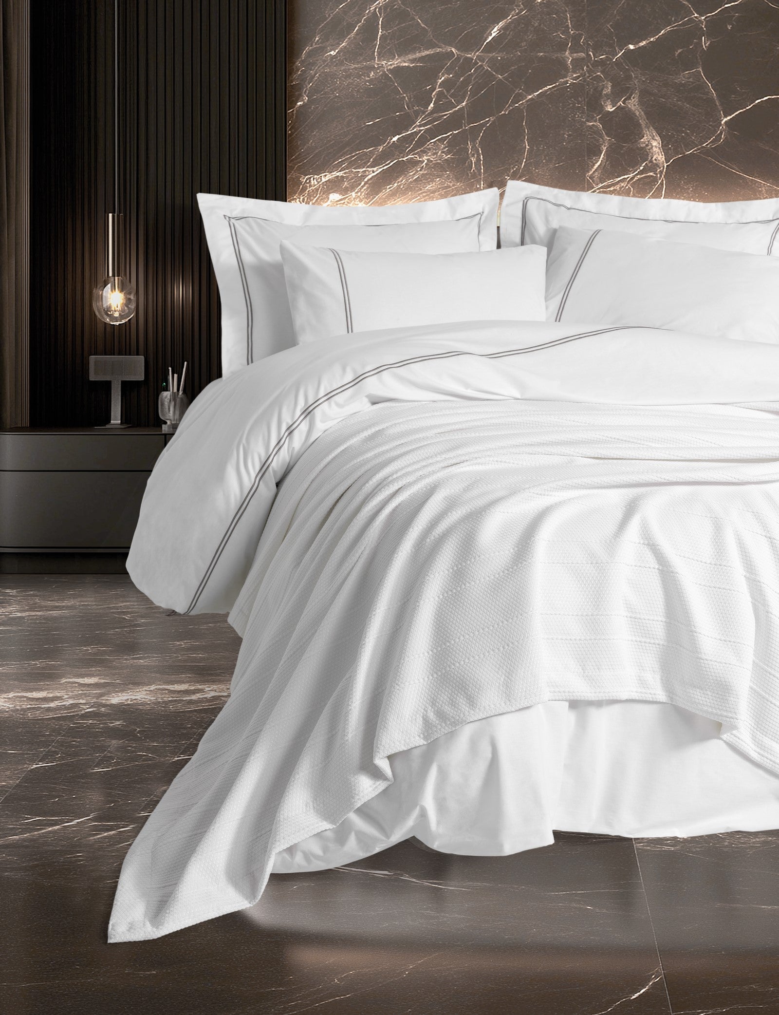 Lenjerie de Pat 2 Persoane cu Pique Classic Trusou Mehves Alb