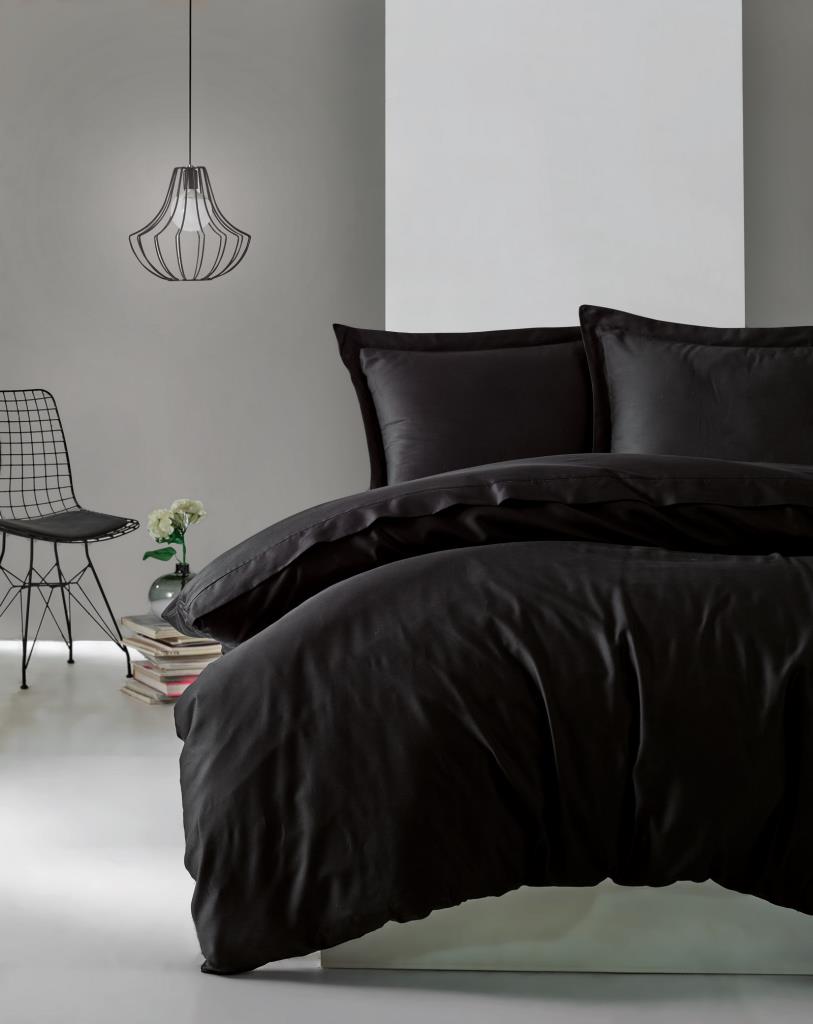 Lenjerie de Pat 2 Persoane din Satin Elegant Negru