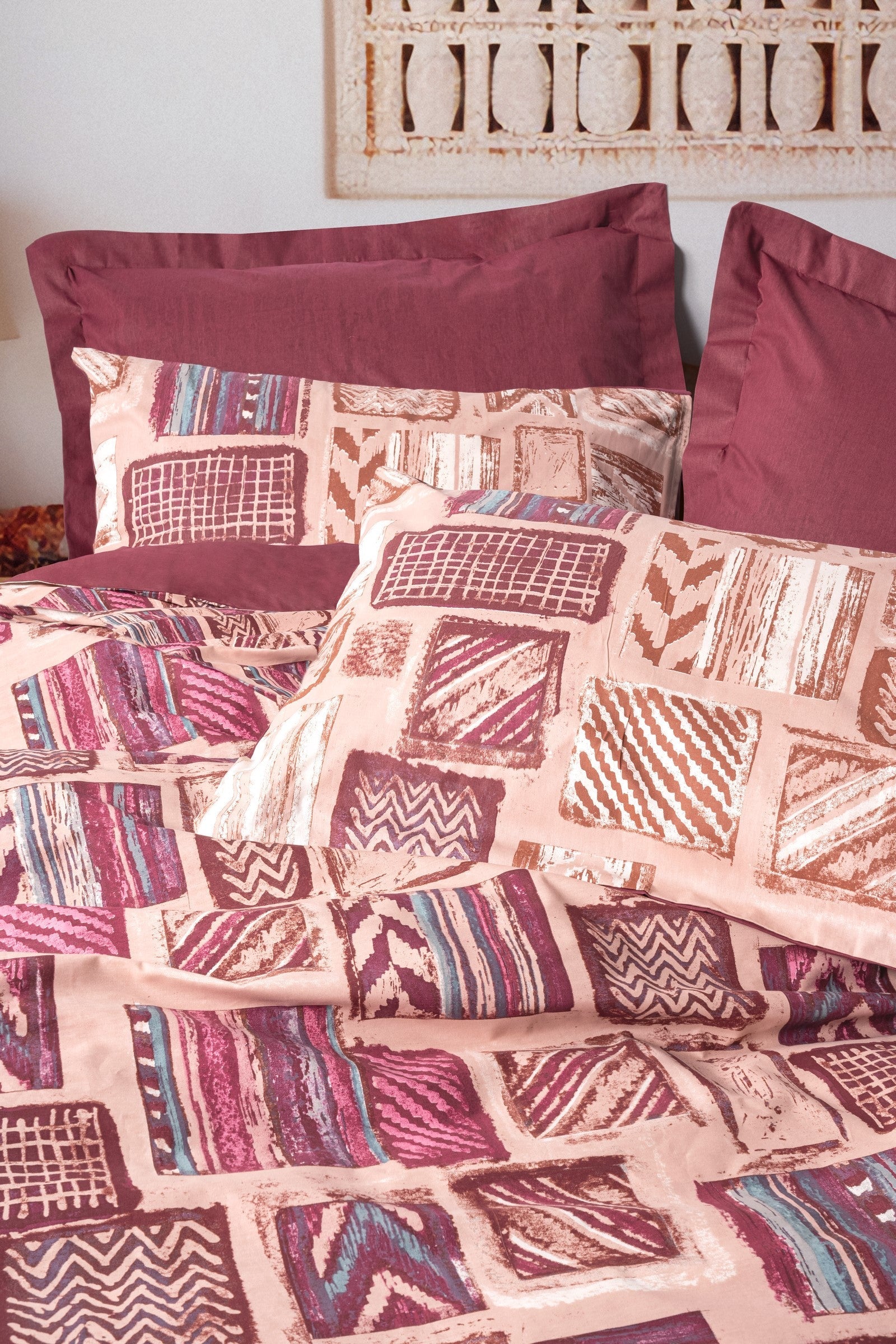 Lenjerie de Pat 2 Persoane Ethnic Estilo Bordo
