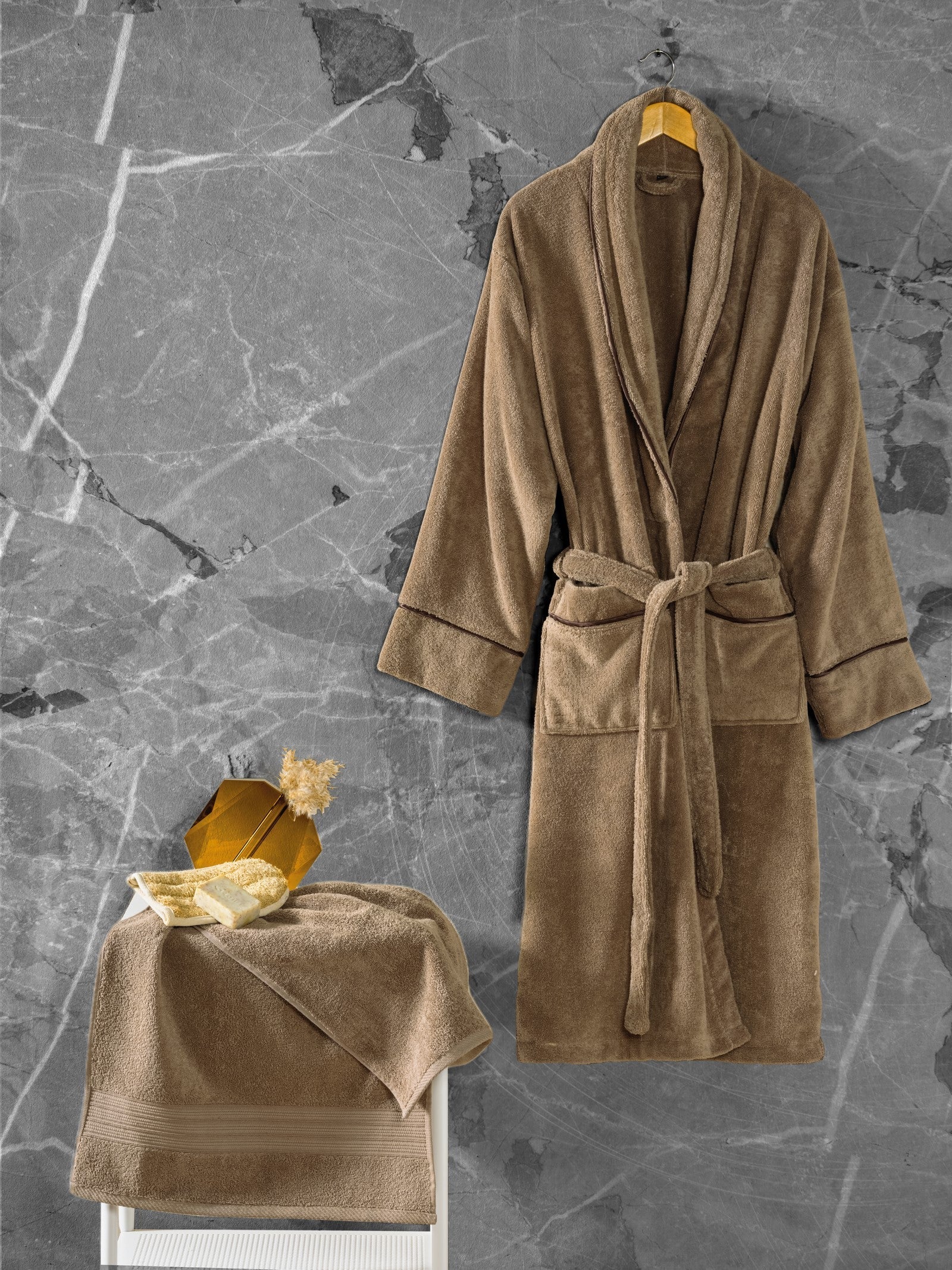 Set Halat de Baie Exclusive Bej L/XL