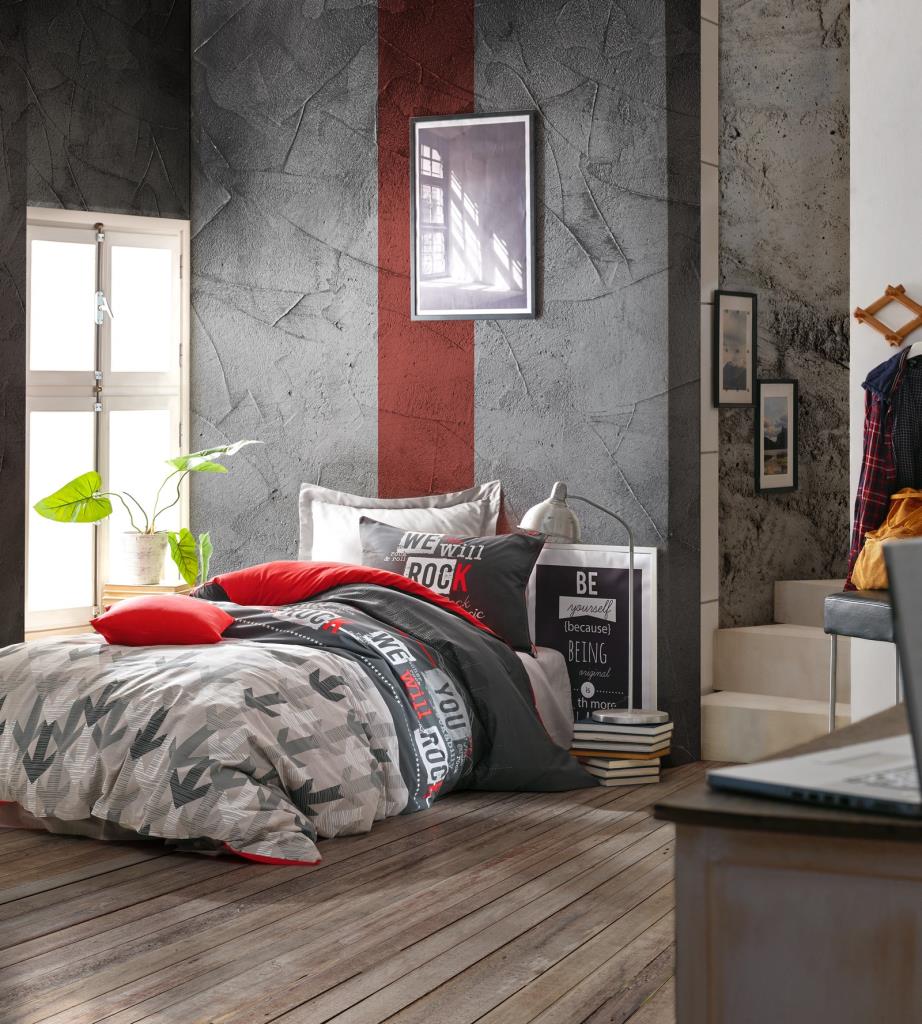 Lenjerie de Pat 1 Persoana Tineret Rock Rosu