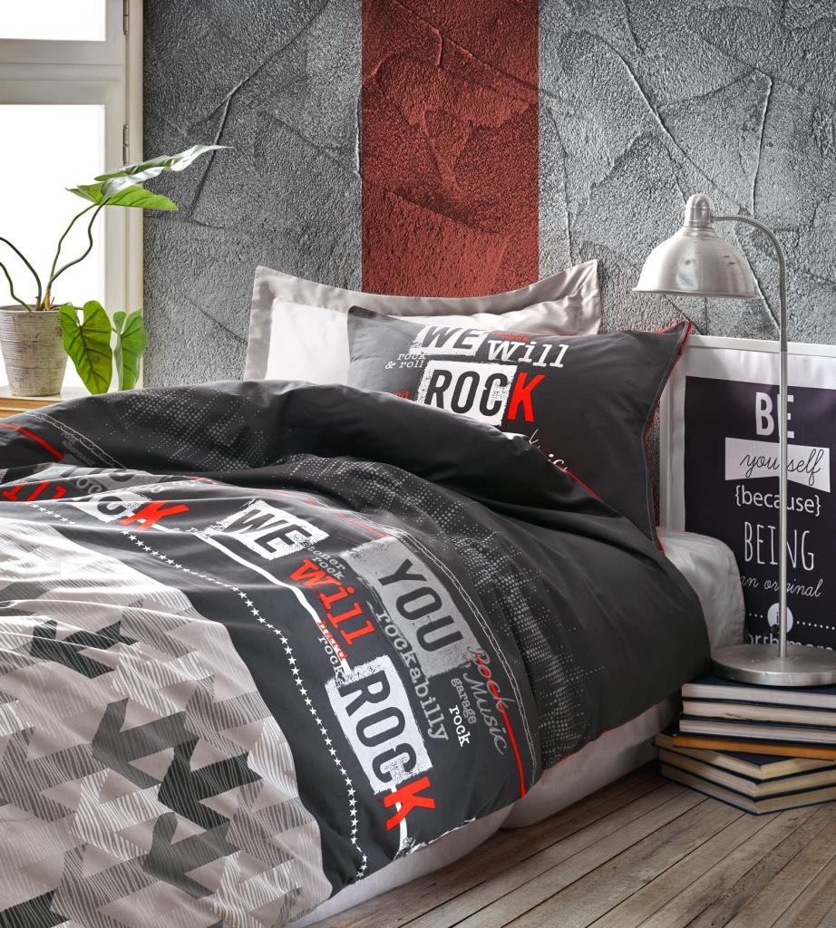 Lenjerie de Pat 1 Persoana Tineret Rock Rosu