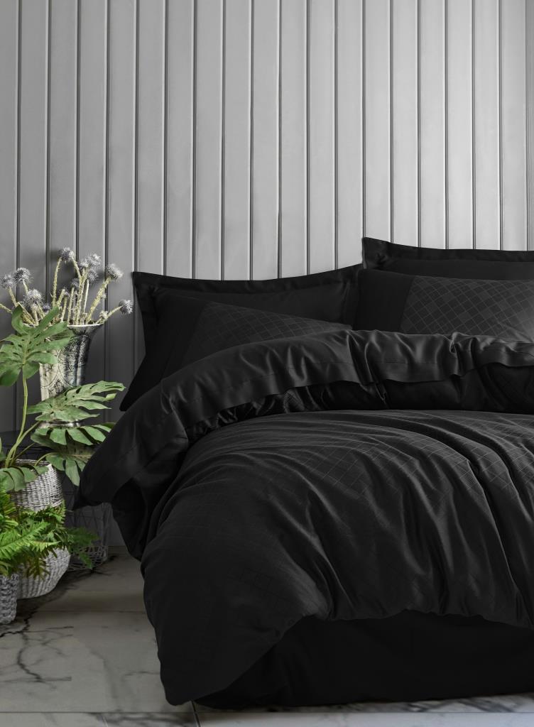 Lenjerie de Pat 2 Persoane din Satin Jacquard Dama Negru