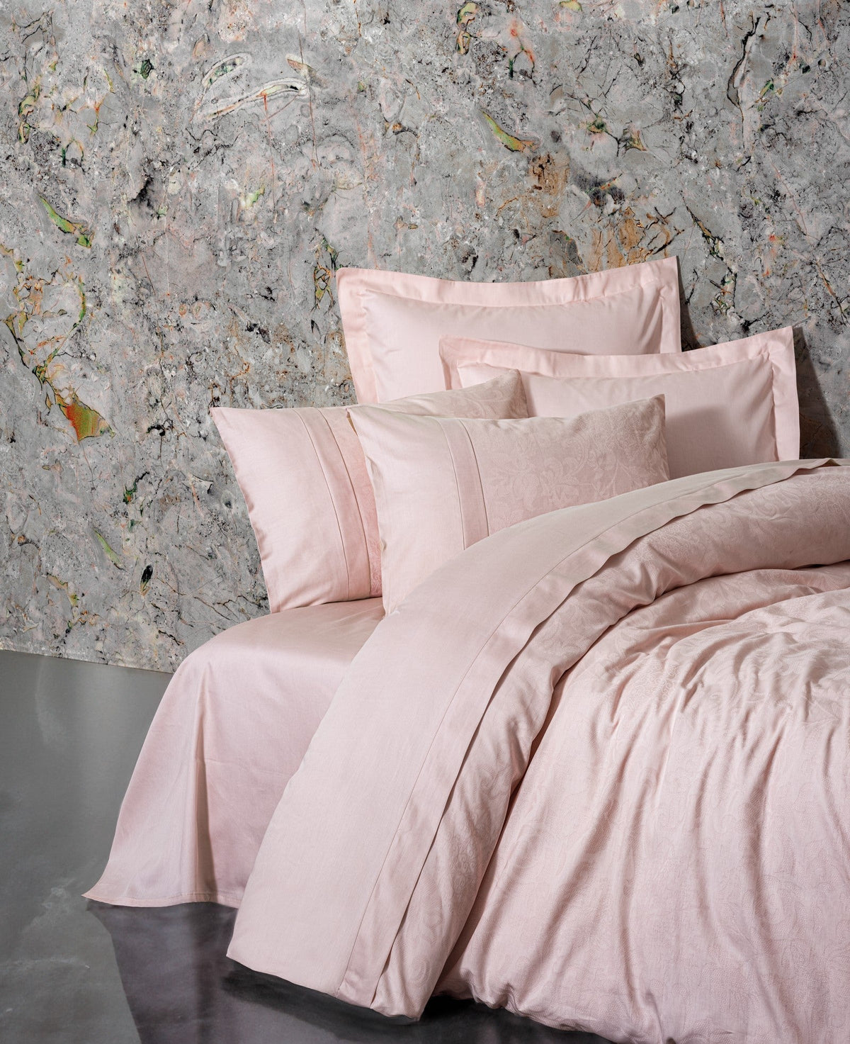 Lenjerie de Pat 2 Persoane din Satin Jacquard Jana Roz Pudra