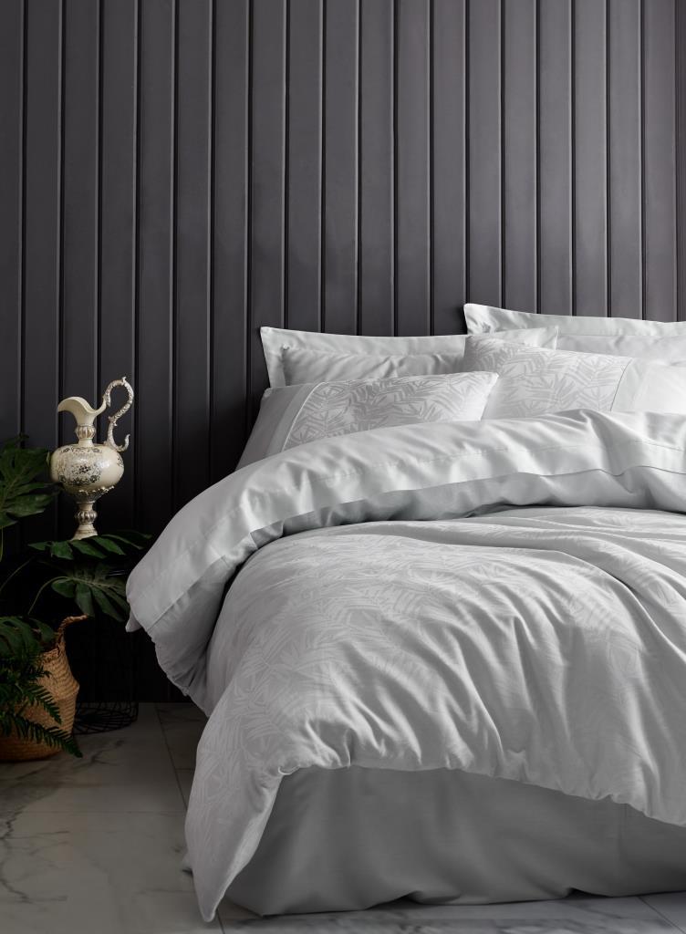 Lenjerie de Pat 2 Persoane din Satin Jacquard Leaf Albastru Gheata