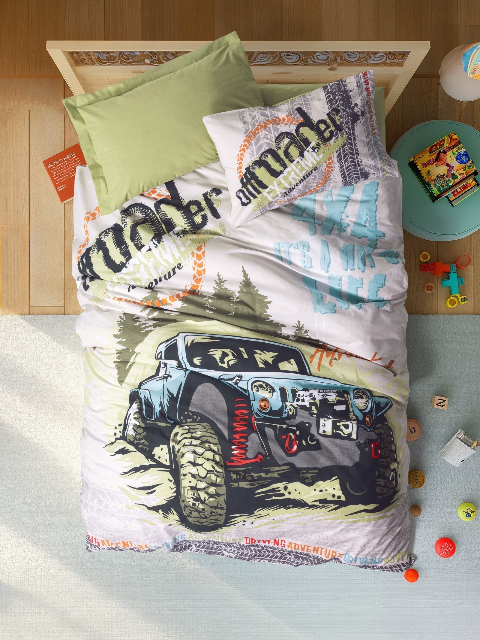 Lenjerie de Pat 1 Persoana Junior Adventure Verde