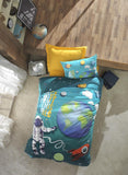 Lenjerie de Pat 1 Persoana Junior Little Astronaut Turcoaz