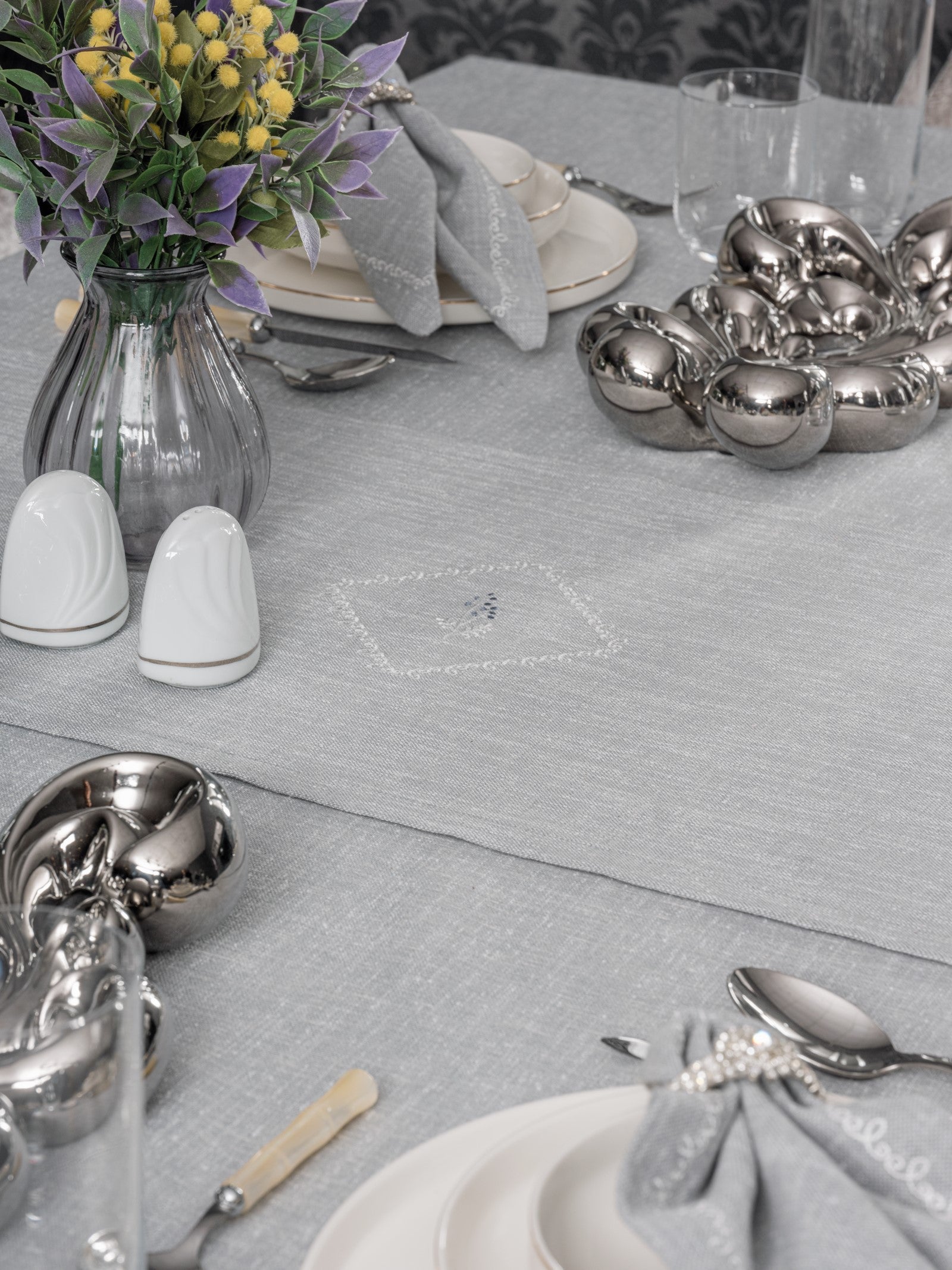 Set Fata de Masa din In Pera Gri 175x240