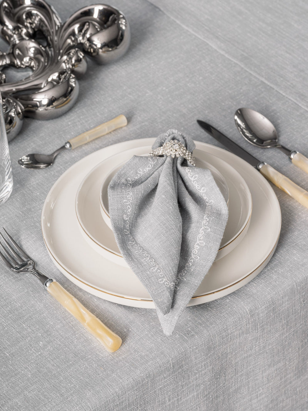 Set Fata de Masa din In Pera Gri 175x240