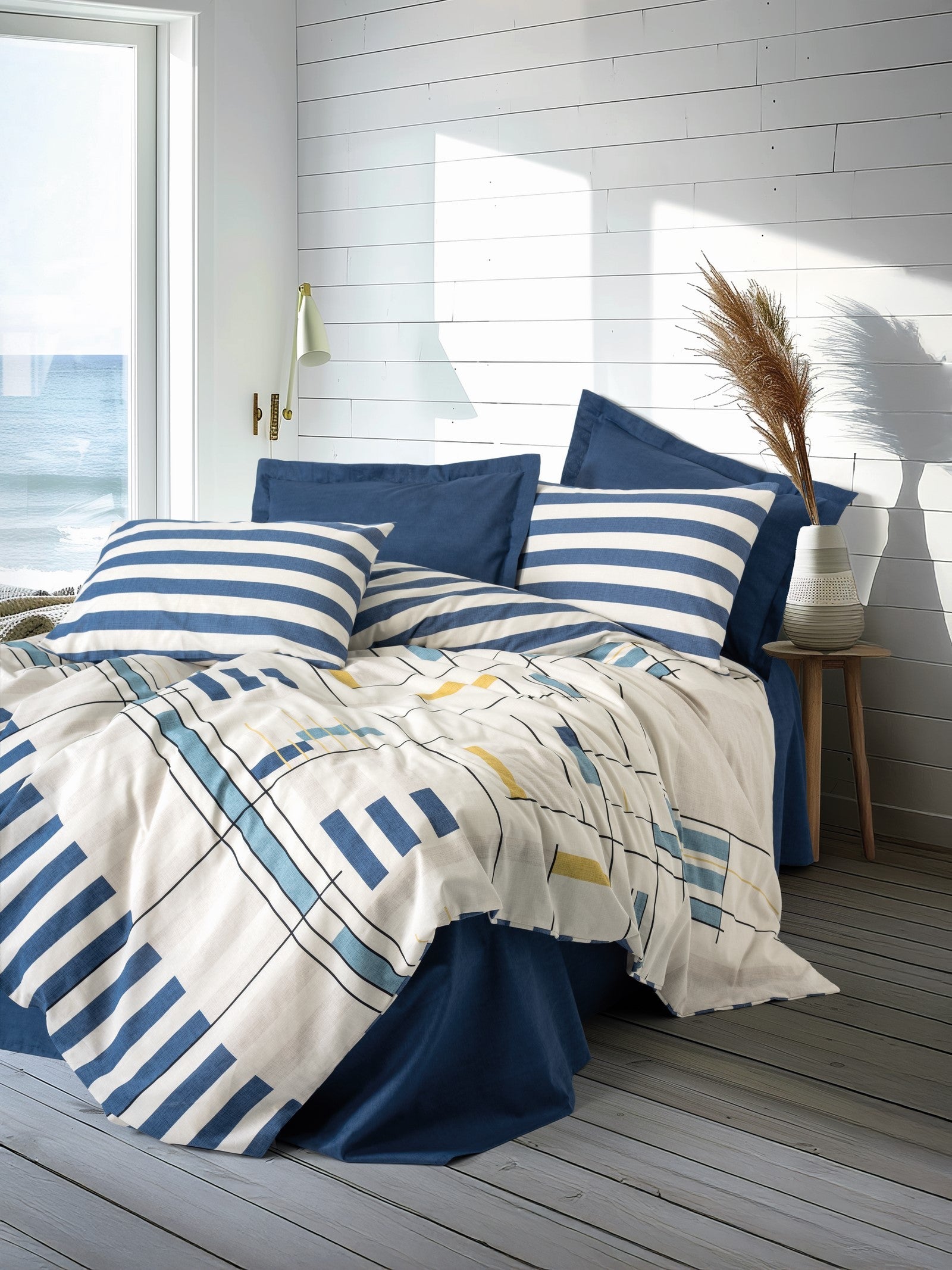 Lenjerie de Pat 2 Persoane Modern Lunox Bleumarin