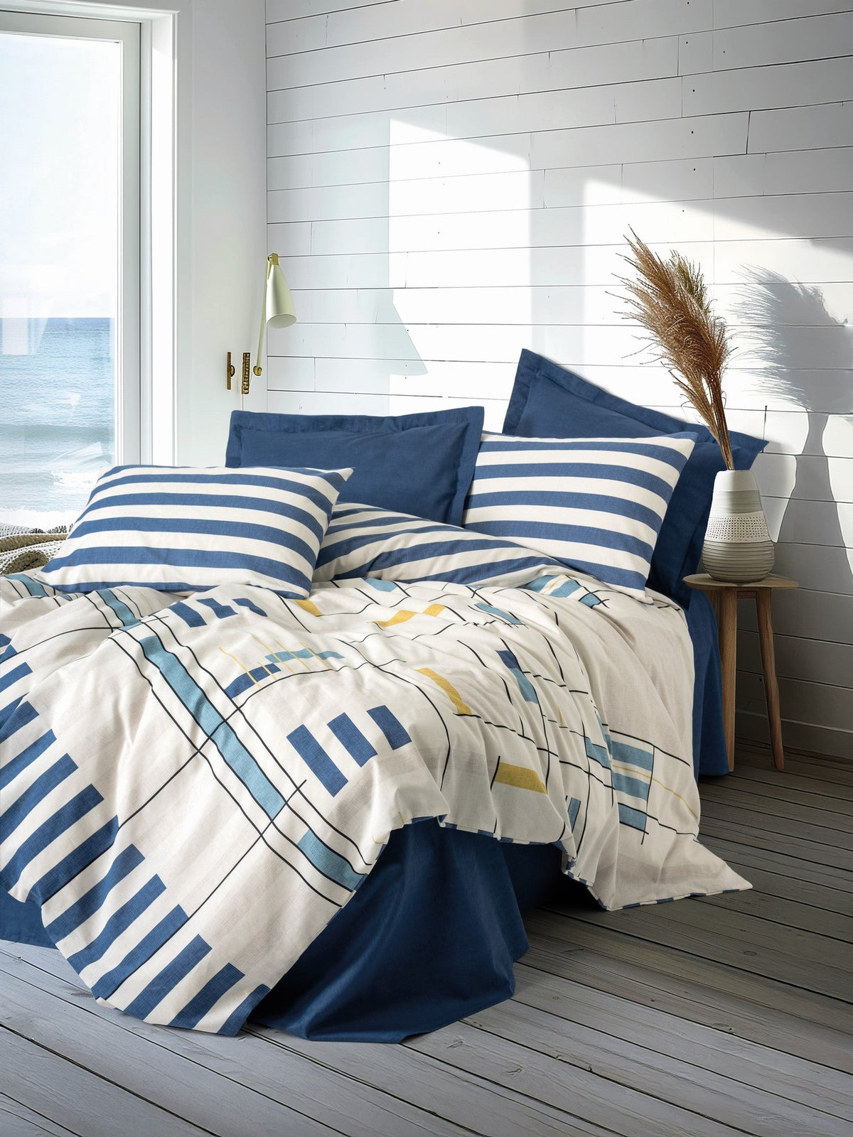 Lenjerie de Pat 2 Persoane Modern Lunox Bleumarin