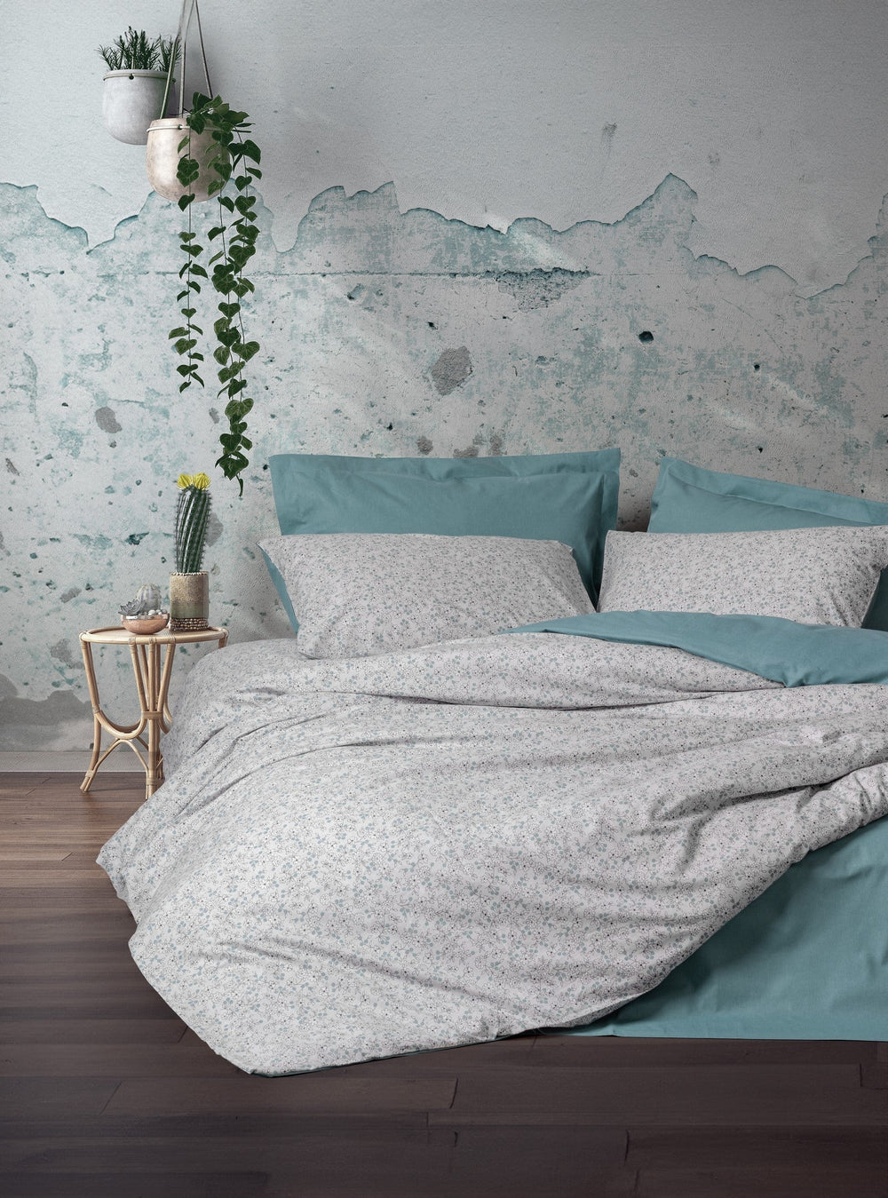 Lenjerie de Pat 2 Persoane cu Cearsaf cu Elastic Petite June Mint