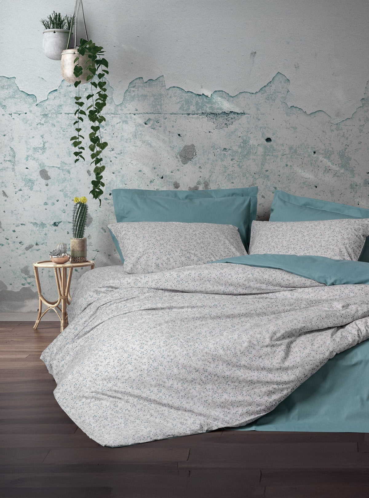 Lenjerie de Pat 2 Persoane cu Cearsaf cu Elastic Petite June Mint