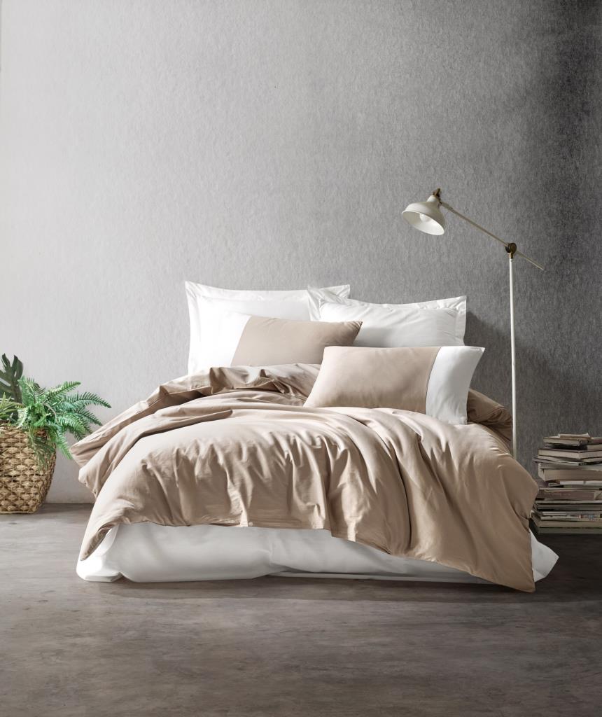 Lenjerie de Pat 2 Persoane Plain Vizon Crem