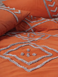 Lenjerie de Pat 2 Persoane cu Broderie Puff Liya Teracota Bej