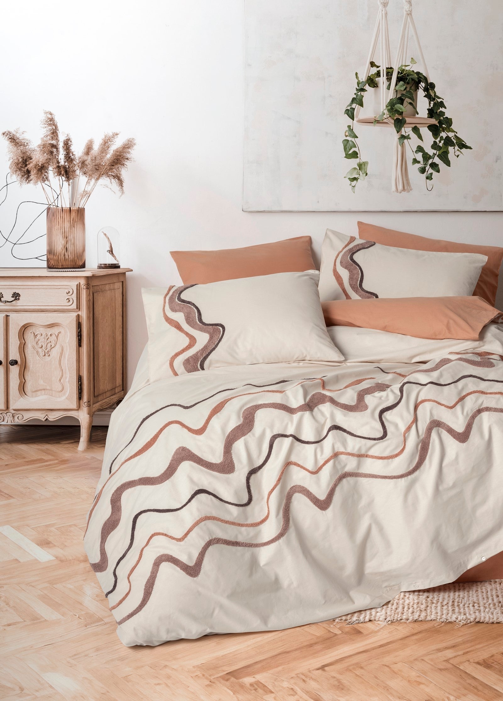 Lenjerie de Pat 2 Persoane cu Broderie Puff Molende Caramel