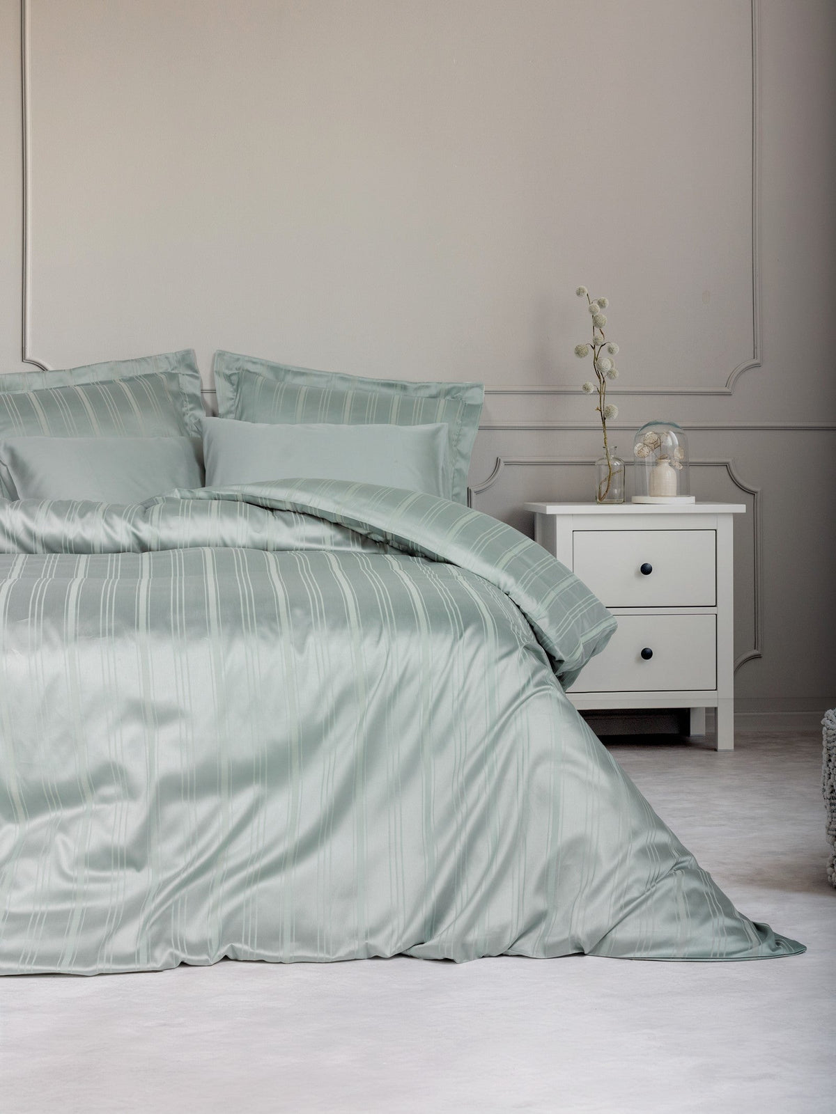 Lenjerie de Pat 2 Persoane din Satin de Bambus Smart Stripe Mint
