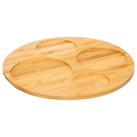 Platou rotund din bambus cu 4 boluri ceramice negre, set 5 piese, D 33 cm