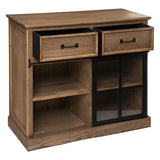 Comoda cu 2 sertare si usa din sticla, lemn natural, L 94 cm