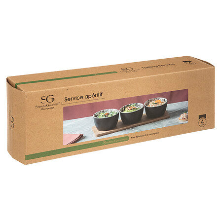 Platou aperitive din ceramica cu model floral, set 4 piese, L 30 cm