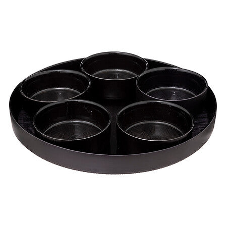 Platou aperitive rotund cu 5 boluri, negru, set 6 piese, D 34 cm