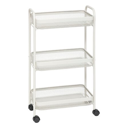 Etajera cu roti, 3 polite, metal, culoarea argilei, H 79,6 cm
